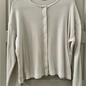 Madewell Ribbed Button-Up Cardigan - Light Gray